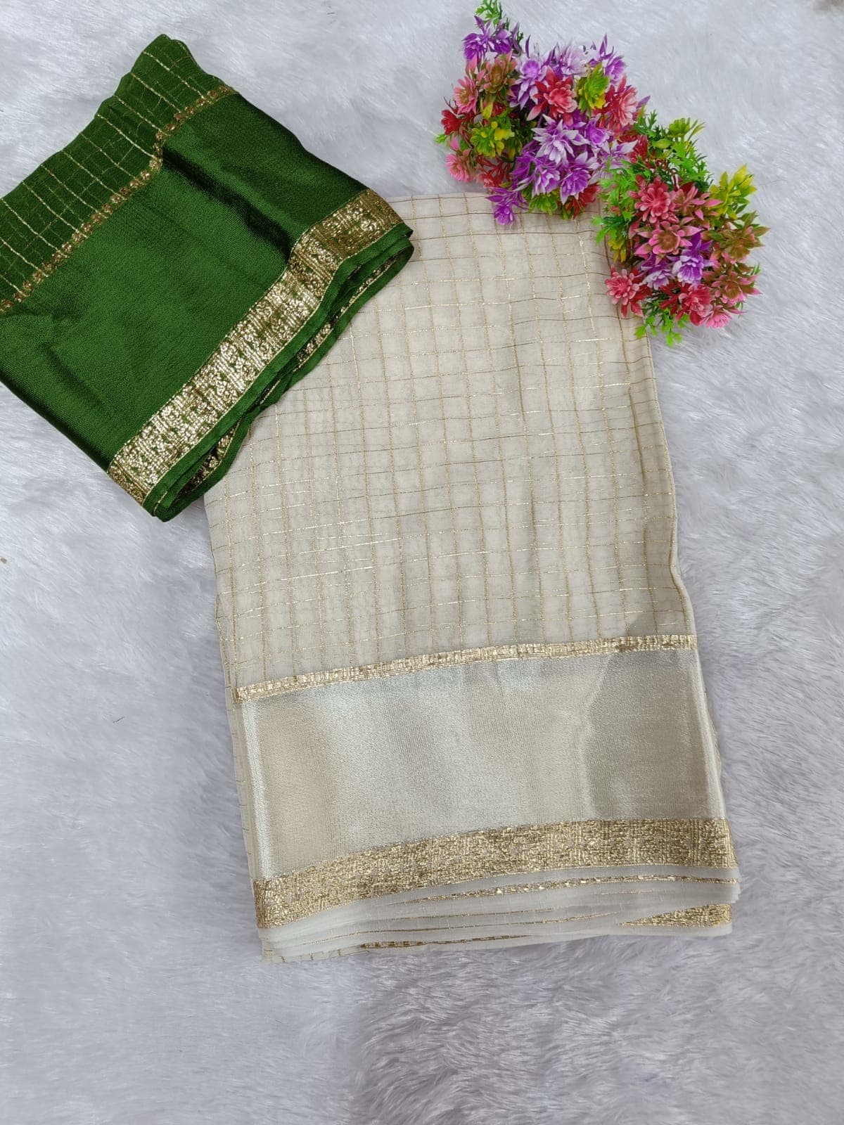 VISCOSE ZARI WHITE SAREE