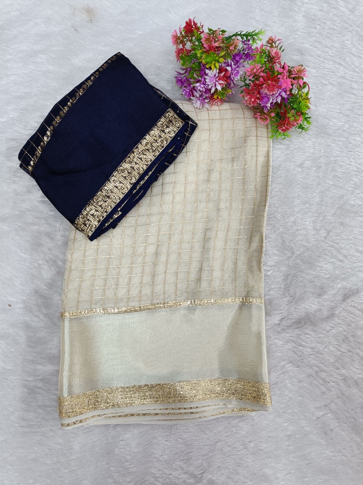 VISCOSE ZARI WHITE SAREE