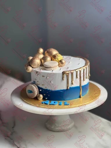 Blue Gold Drip Girl Birthday Cake Islamabad