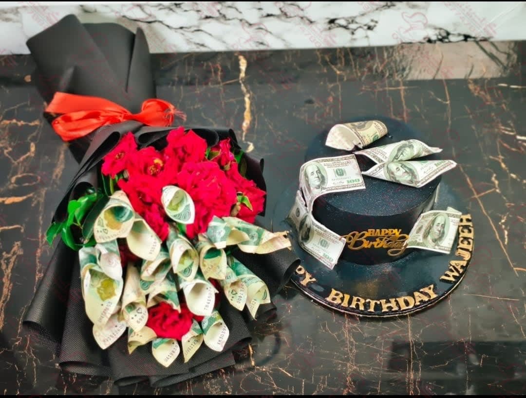 First Birthday Cake with Bouquet Faisalabad