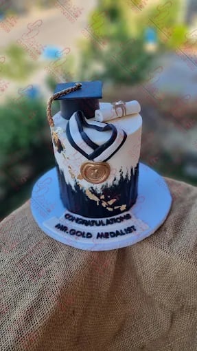 Black White Gold Graduation Cake Faisalabad