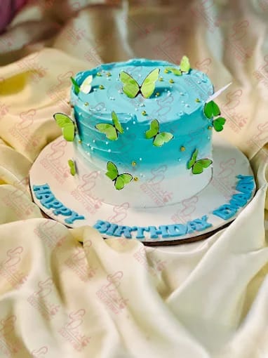 Two Tone Blue Butterfly Female Birthday Cake Rawalpindi