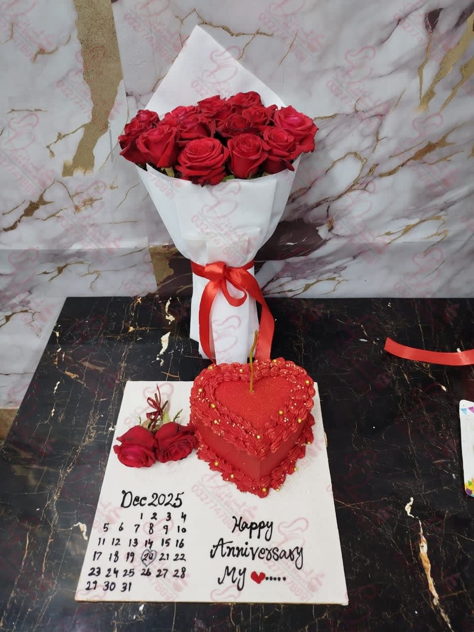 Elegant Emerald Green Gold Cake with Bouquet Faisalabad