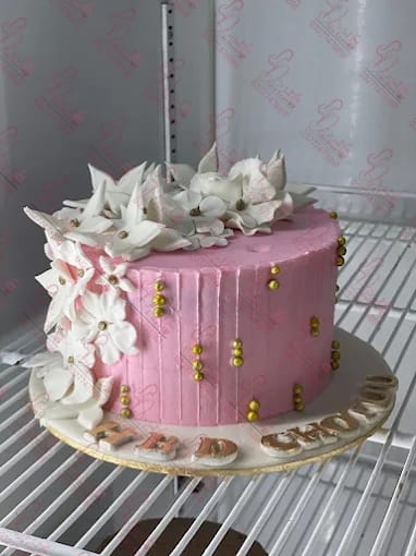 Pink Birthday Cake White Flowers Gold Beads Rawalpindi