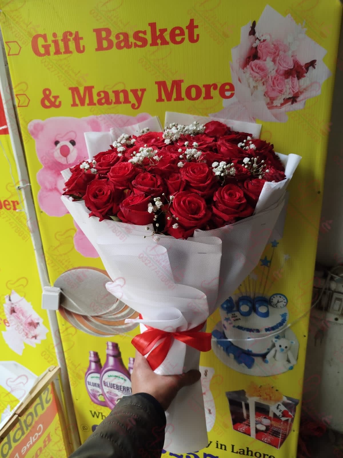 Pink Gold Drip Flower Bouquet Cake Rawalpindi