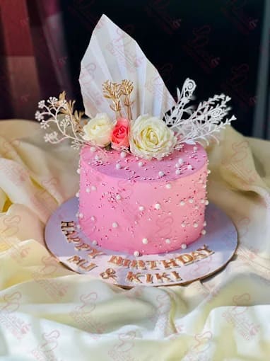 Pink White Gold Flower Cake Faisalabad