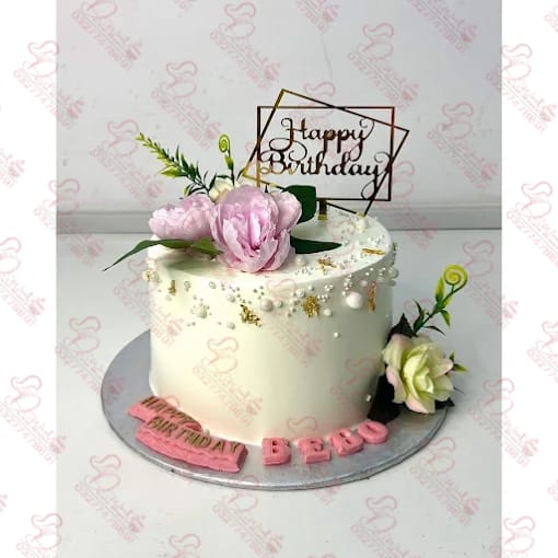 Pink White Floral Birthday Cake Faisalabad
