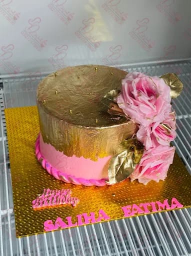 Pink Frosting Gold Leaf Female Birthday Cake Rawalpindi