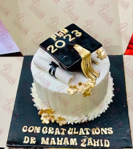 Pink Gold Graduation Cake Faisalabad