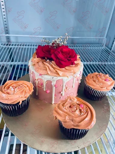 Rose Gold Drip Flowers Cake in Faisalabad