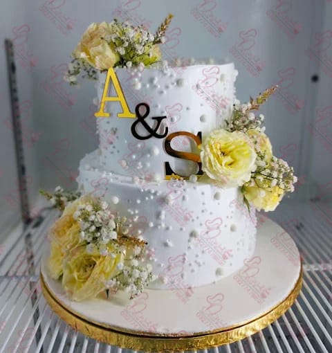 Two Tier Wedding Flowers Cake in Faisalabad