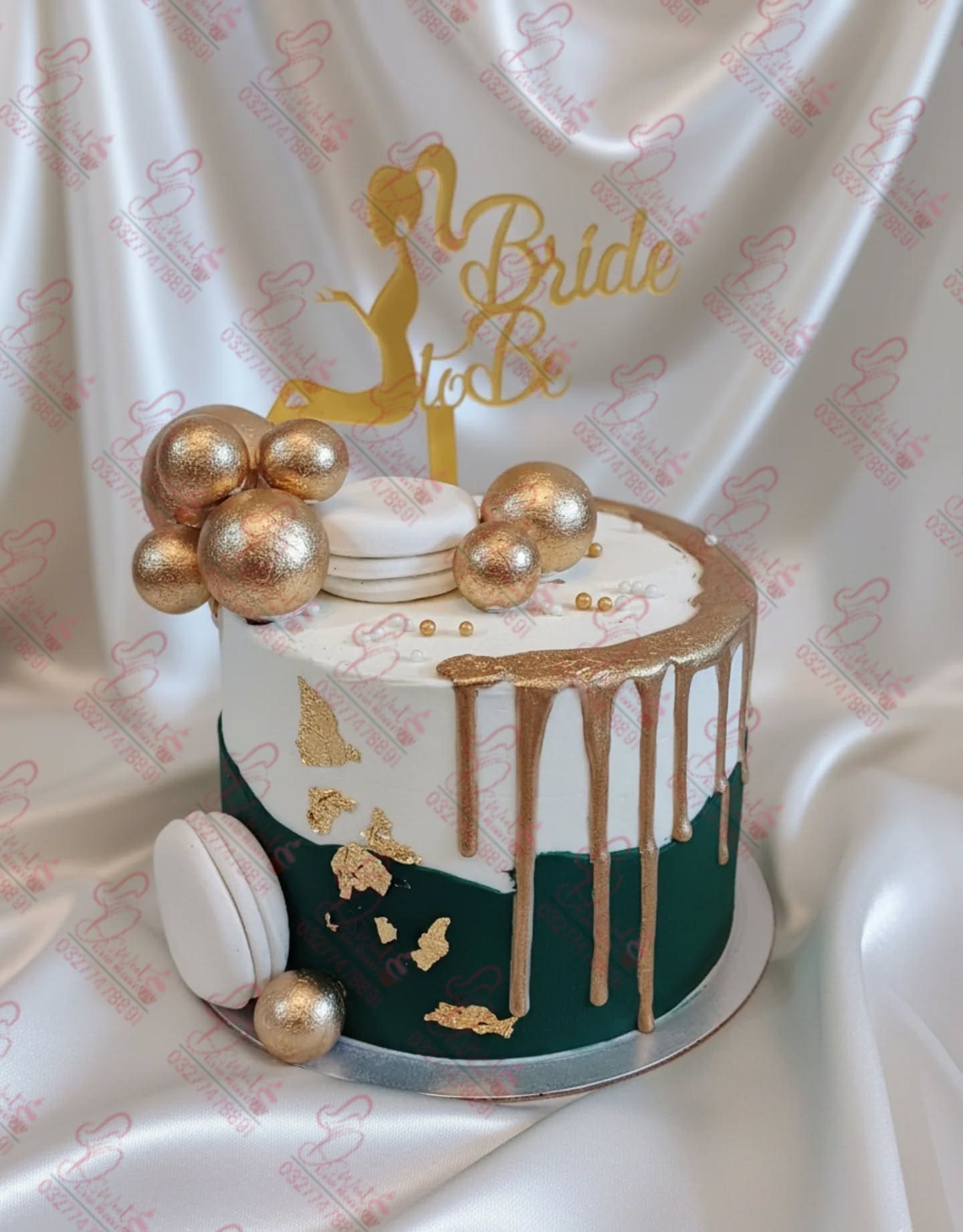 White Dark Green Gold Drip Female Birthday Cake Islamabad