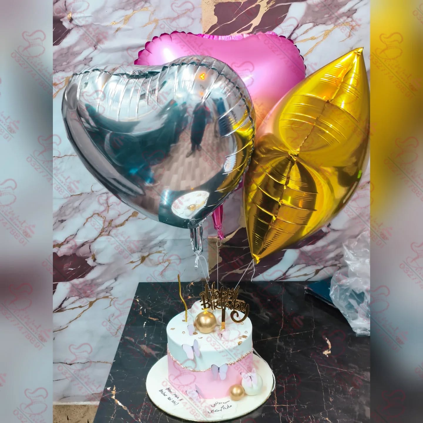 Pink White Heart Balloons Women Cake Islamabad