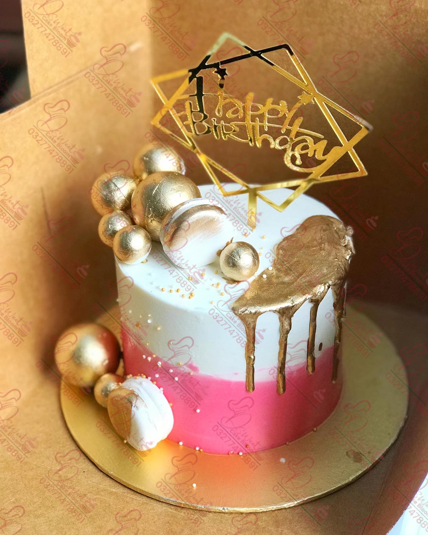 Elegant Pink Gold Drip Cake for Women Islamabad