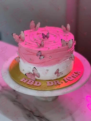 Pink White Butterfly Eid Theme Cake Rawalpindi