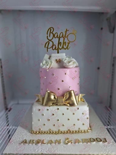 Pink White Gold Two Tier Engagement Cake Islamabad