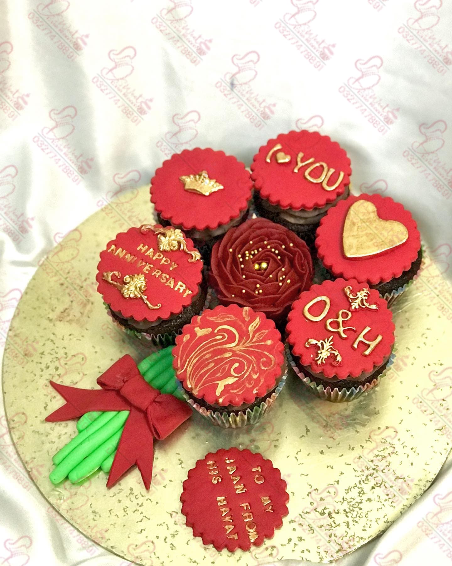 Red and Gold Anniversary Cupcakes Islamabad