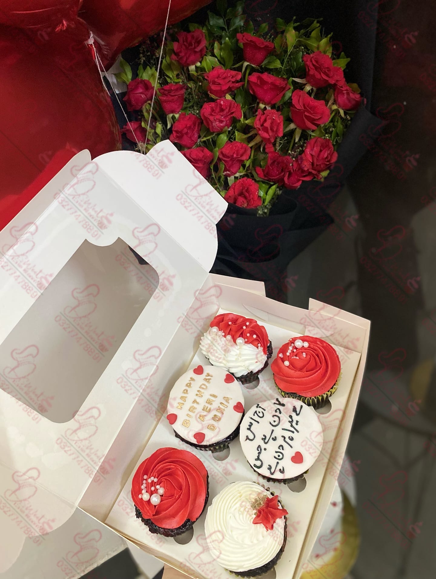 Six Cupcakes and Red Rose Gift Set Islamabad