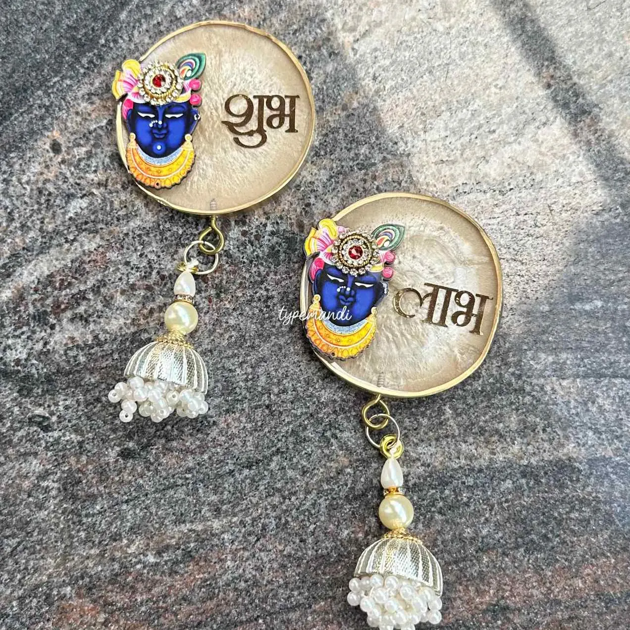 Shreenathji Shubh Labh resin hangings with pearl tassels