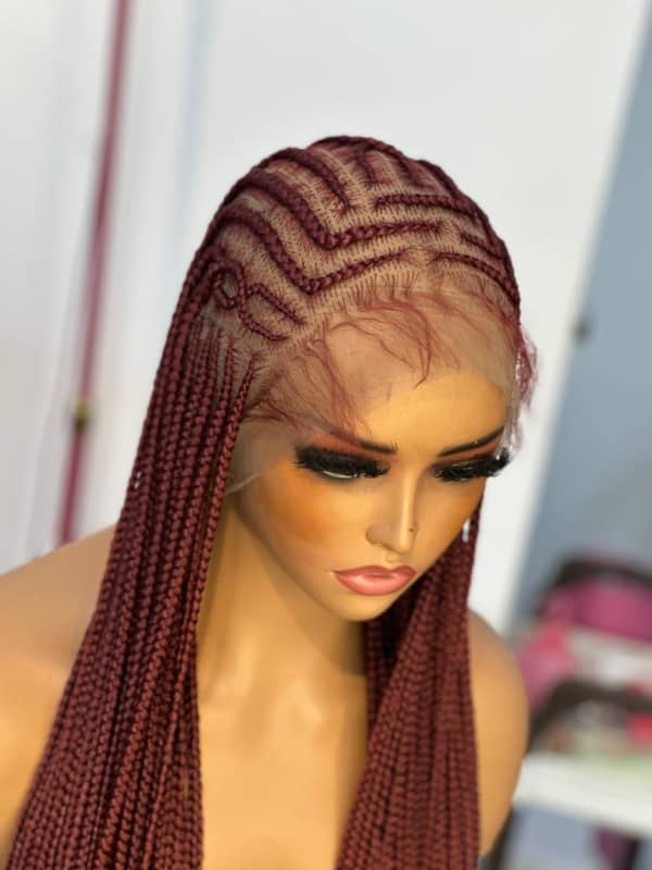 Patterned cornrow braided lace wig with long braids