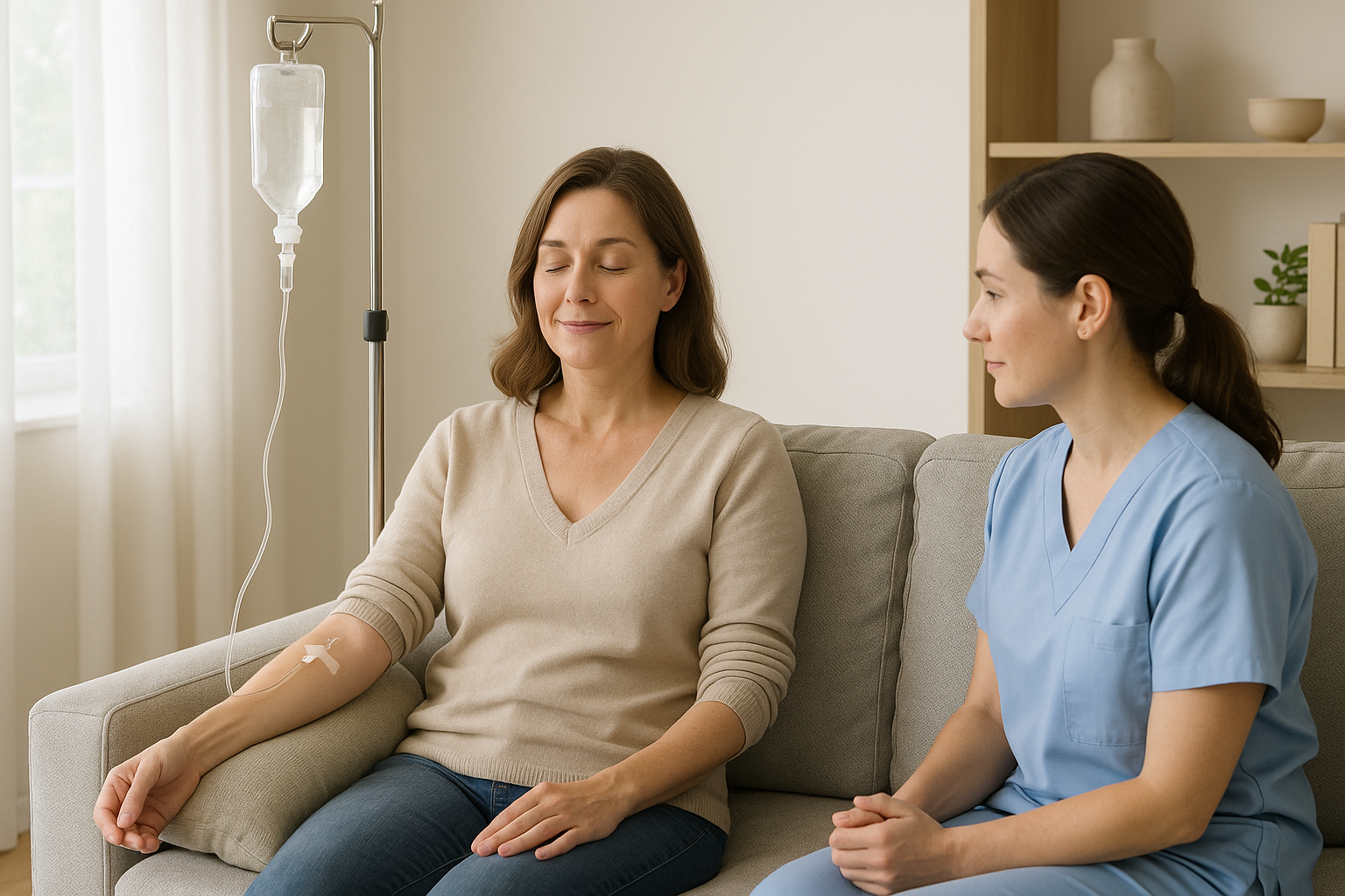 Patient receiving mobile IV hydration therapy at home