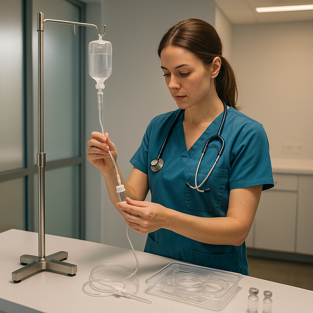 IV therapy infusion setup with nutrient solution