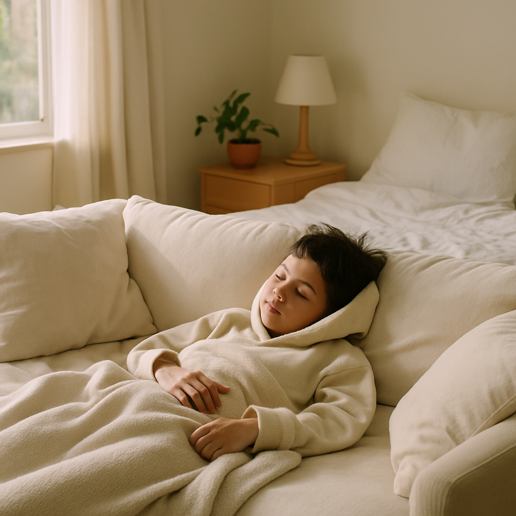Patient experiencing relief after IV migraine therapy