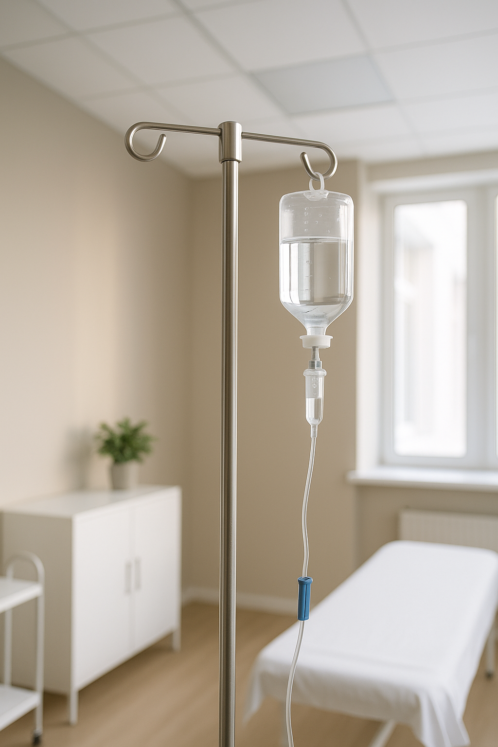 IV therapy technician setting up equipment in patient home