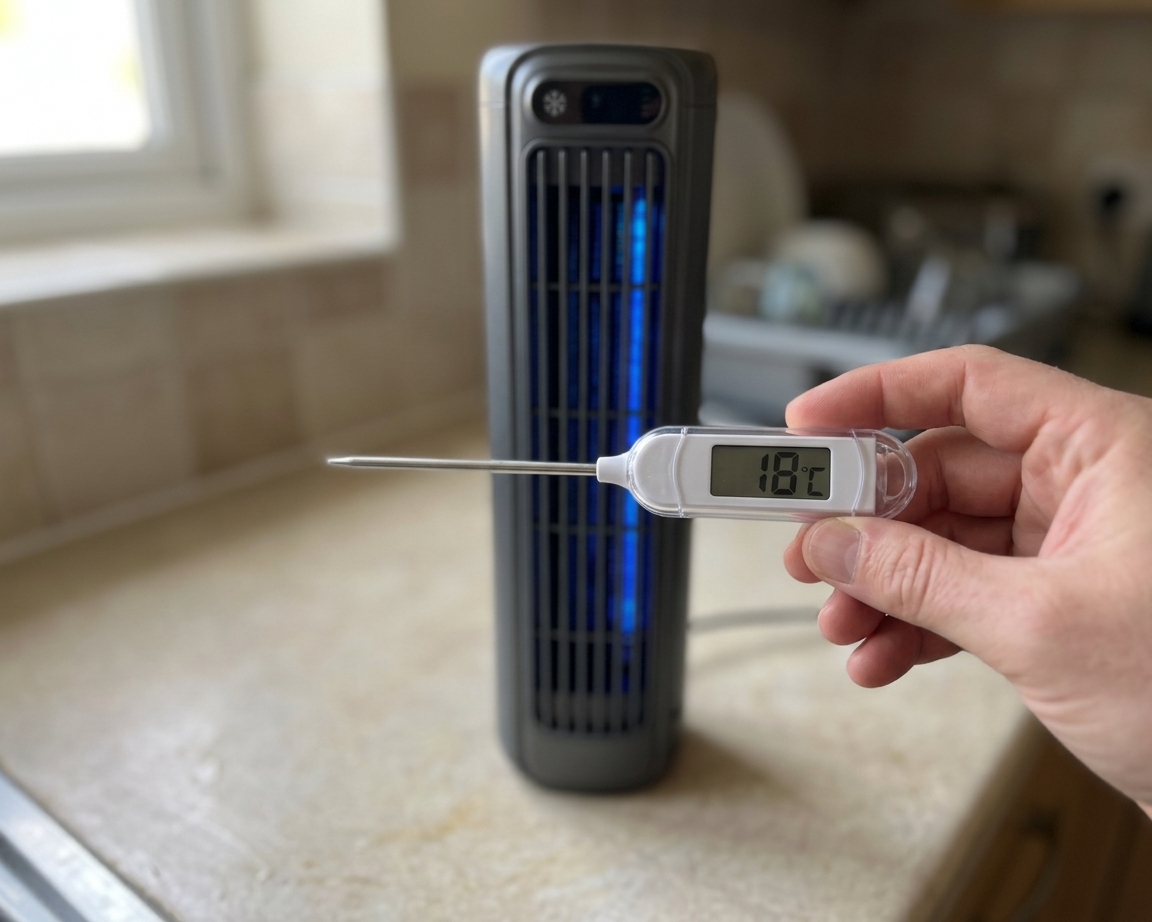 Thermomètre montrant 18°C à la sortie d'air