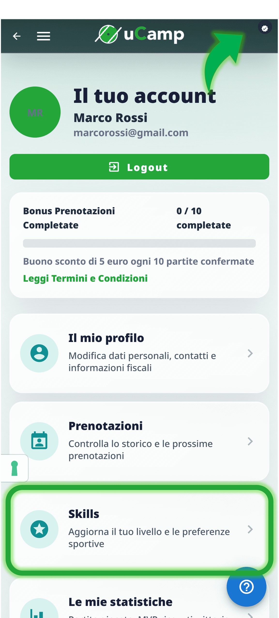 Schermata Profilo - Skills