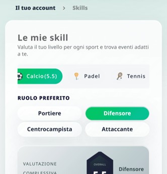 Selezione ruolo per sport