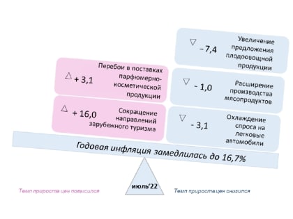 В Чувашии годовая инфляция в июле 2022 года замедлилась до 16,7% после 17,6% в предыдущем месяце.