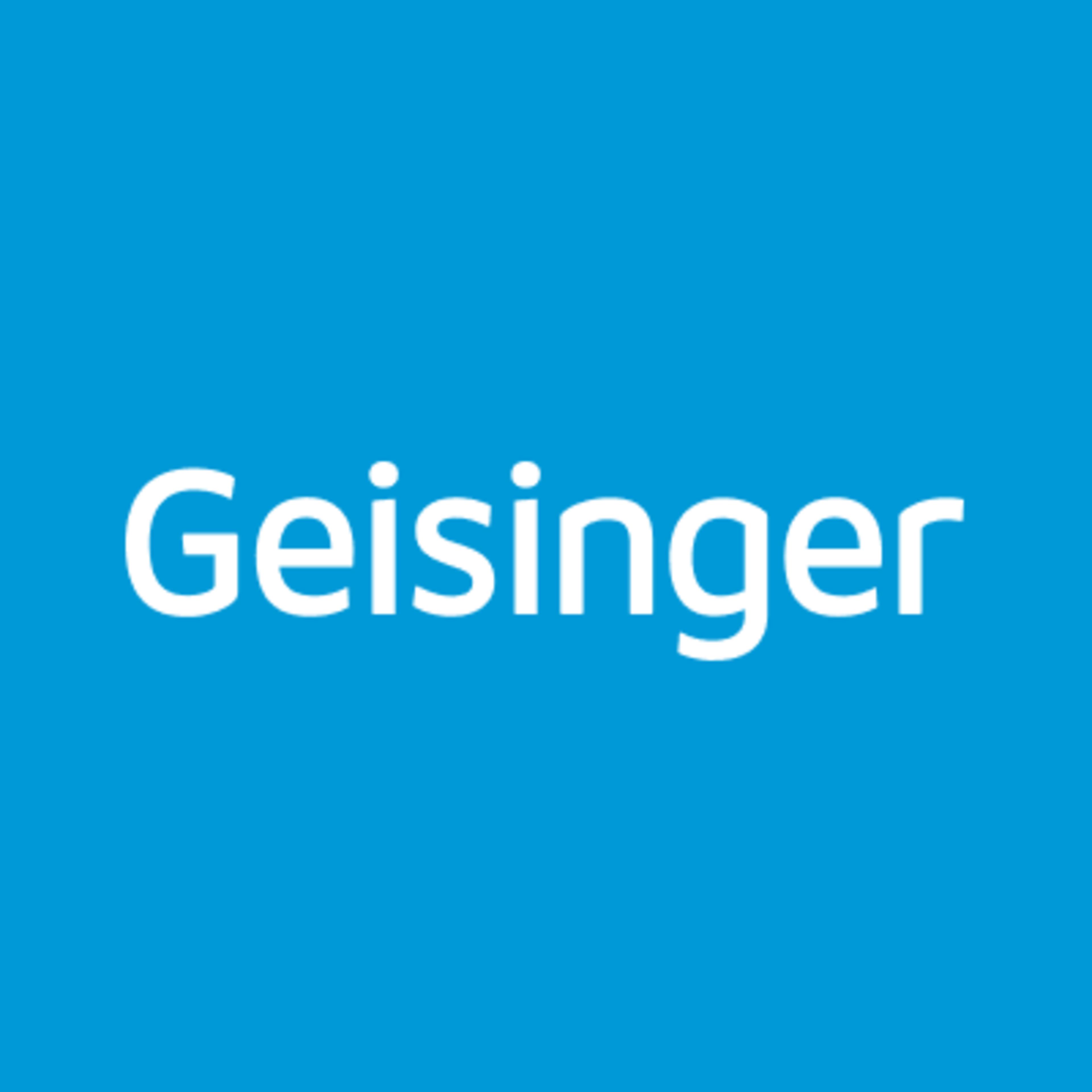 Geisinger logo in white text centered on a solid blue background