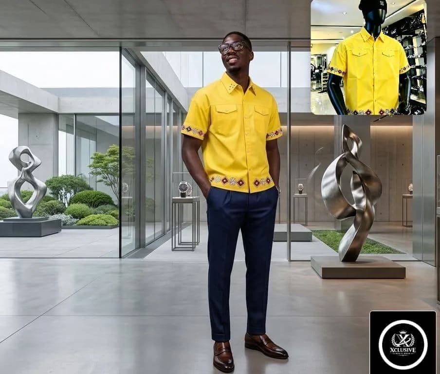Vibrant Yellow African Shirt with Embroidery