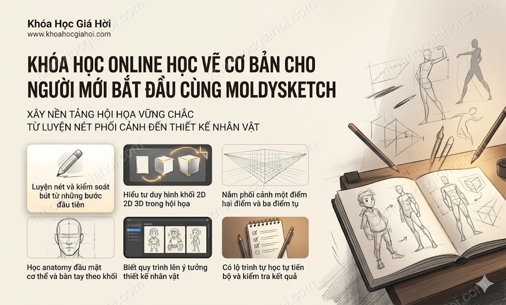 Khóa Học Online Học Vẽ Cơ Bản Cho Người Mới Bắt Đầu Cùng Moldysketch