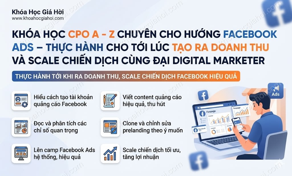 Khóa Học Cpo A - Z Chuyên Cho Hướng Facebook Ads – Thực Hành Cho Tới Lúc Tạo Ra Doanh Thu Và Scale Chiến Dịch Cùng Đại Digital Marketer