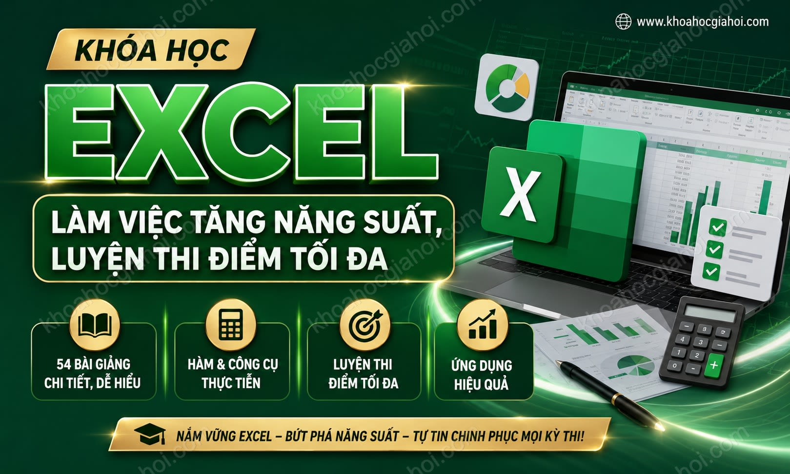 Khóa Học Excel - Làm Việc Tăng Năng Suất, Luyện Thi Điểm Tối Đa