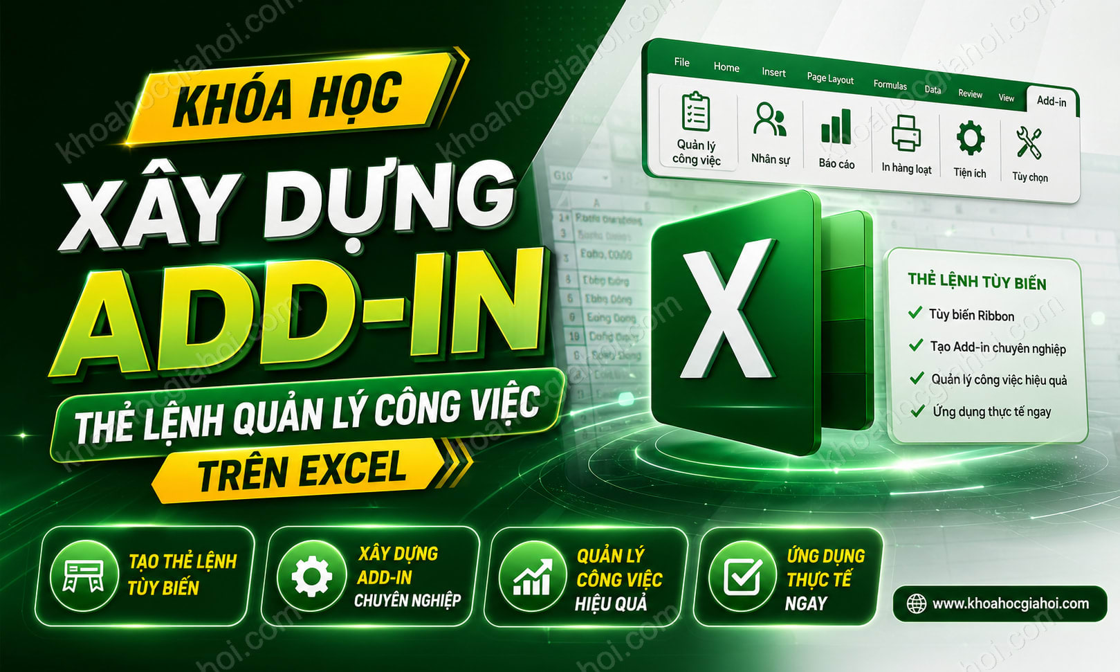 Khóa học Xây dựng add-in, thẻ lệnh quản lý công việc trên Excel