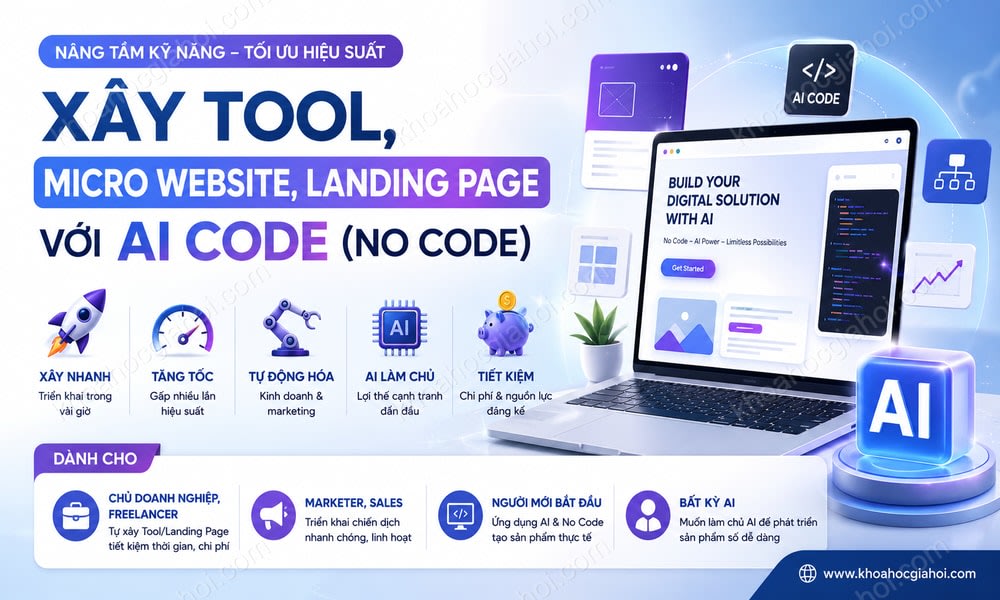 Khóa Học Xây Tool, Micro Website, Landing Page Với AI Code (No Code)
