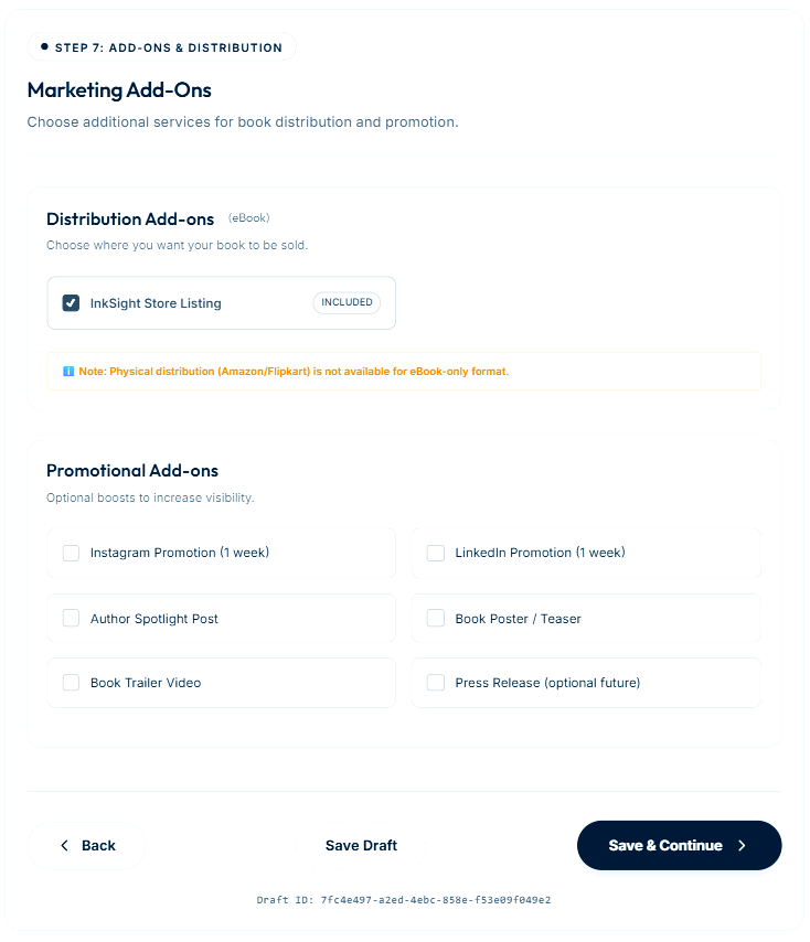 Step by step book publishing process in India using Inksight Publication dashboard