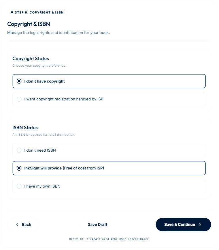 Step by step book publishing process in India using Inksight Publication dashboard