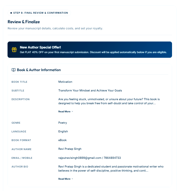 Step by step book publishing process in India using Inksight Publication dashboard
