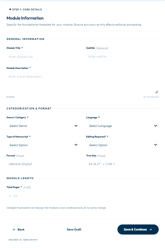 step by step dashboard process to publish notes as module in india inksight publication