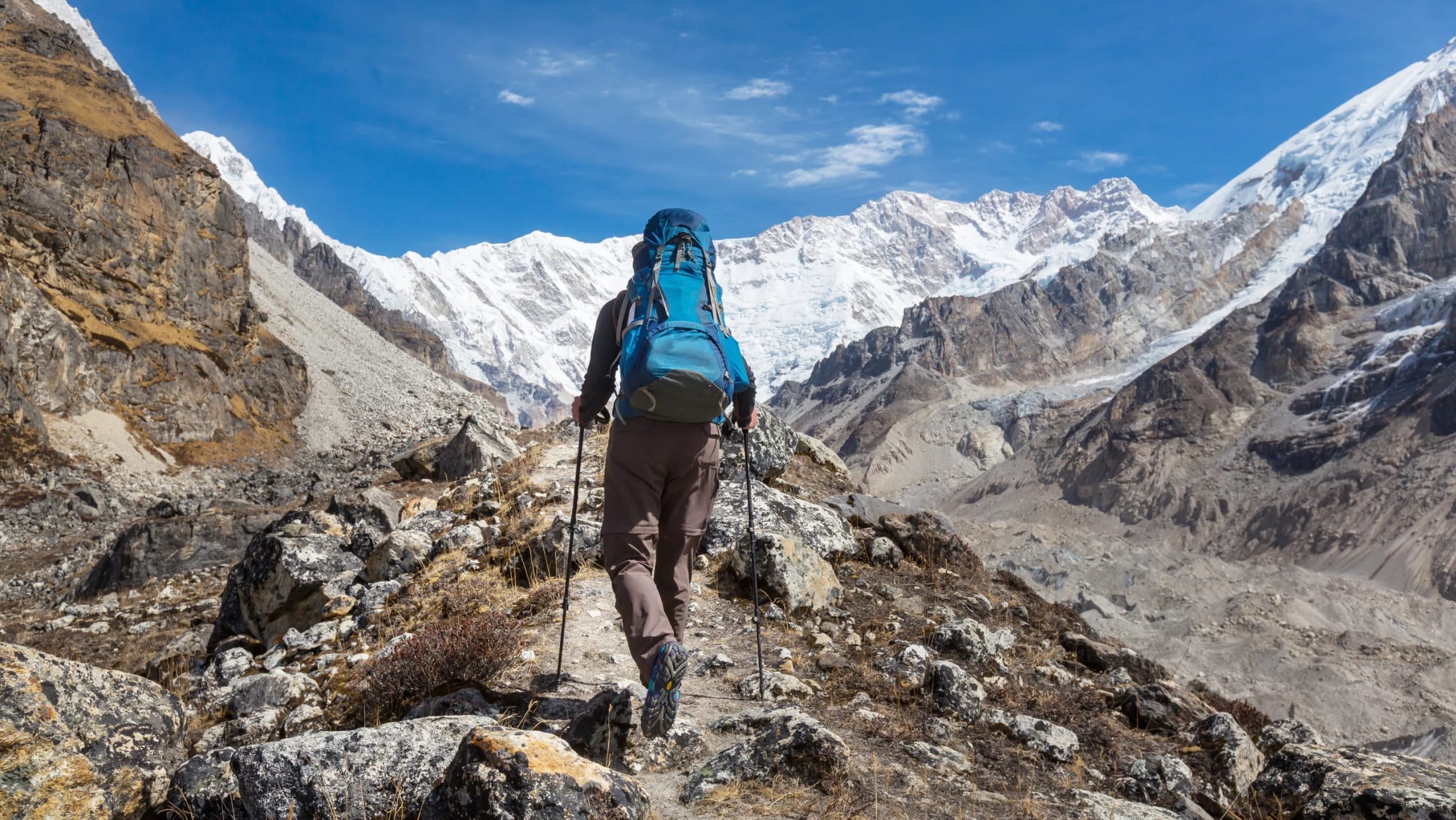 A hiker with poles on the high trail
