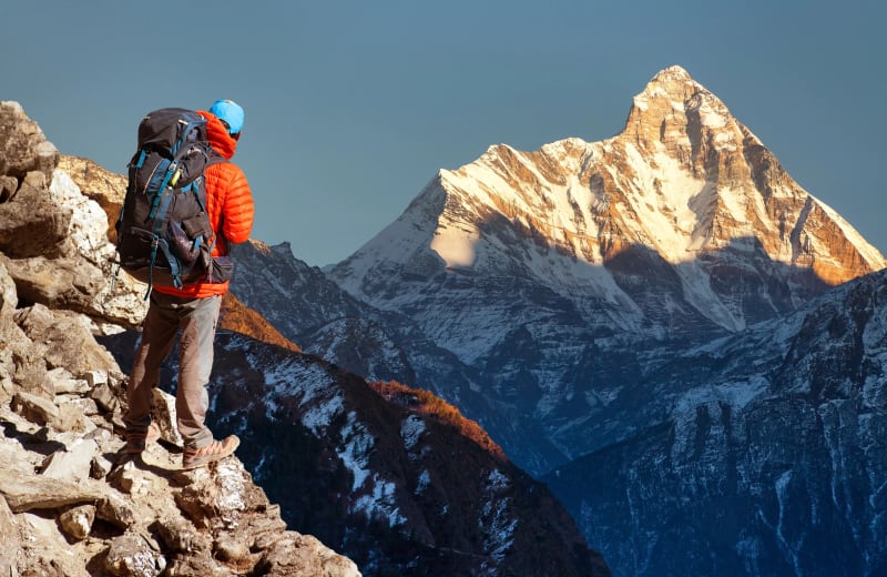 A hiker in canyon country above Colca