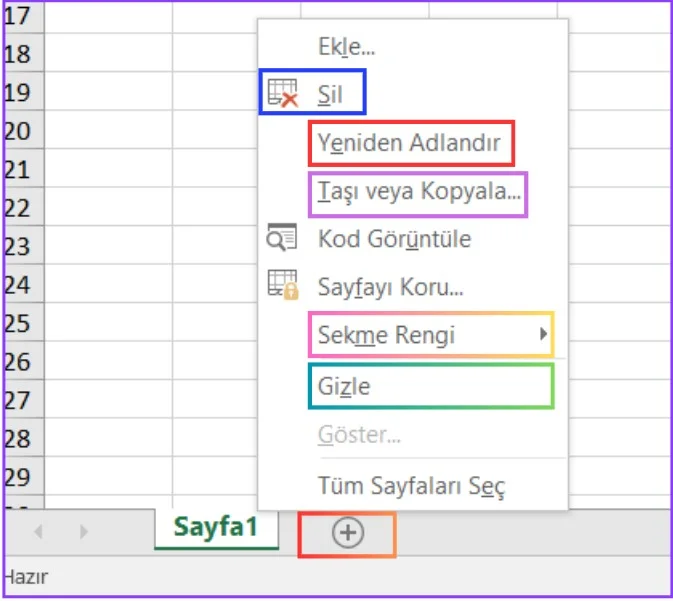 Excel Çalışma Sayfası İşlemleri