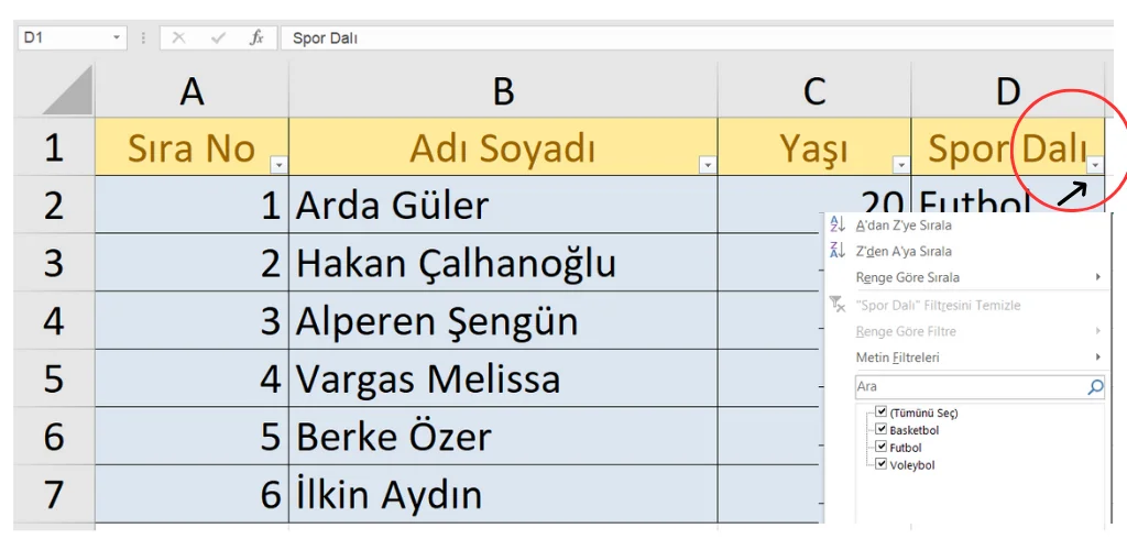 Basketbol Filtresini Seçme