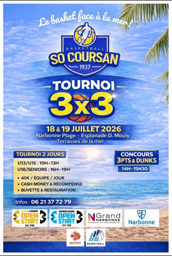 Flyer Tournoi 3x3 Basketball Narbonne Plage