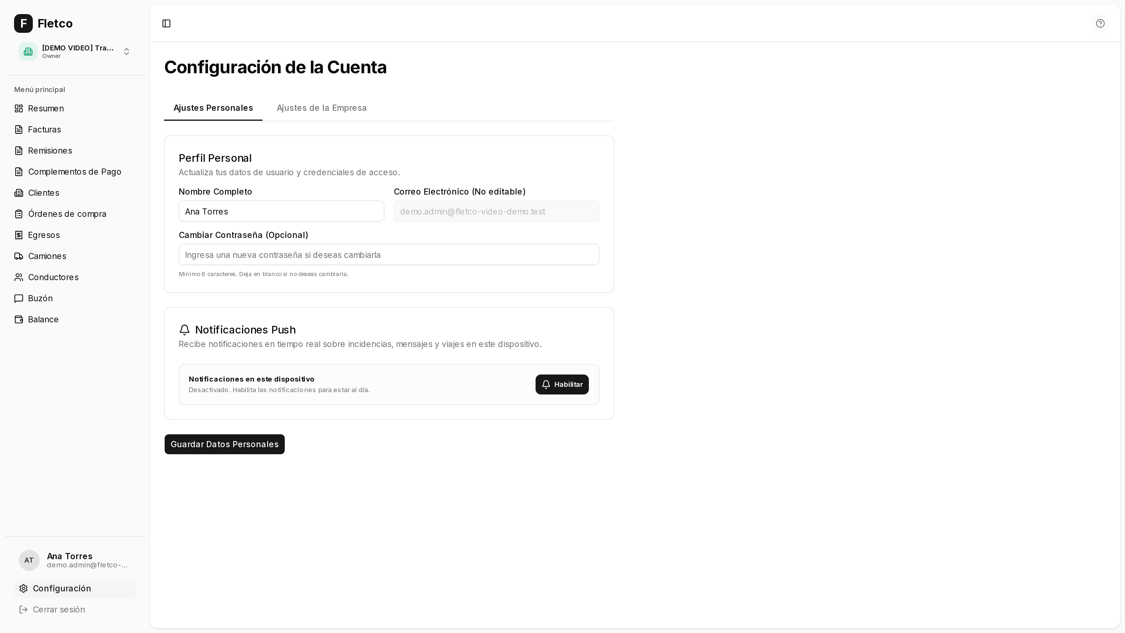 Captura de la configuración de credenciales fiscales por empresa