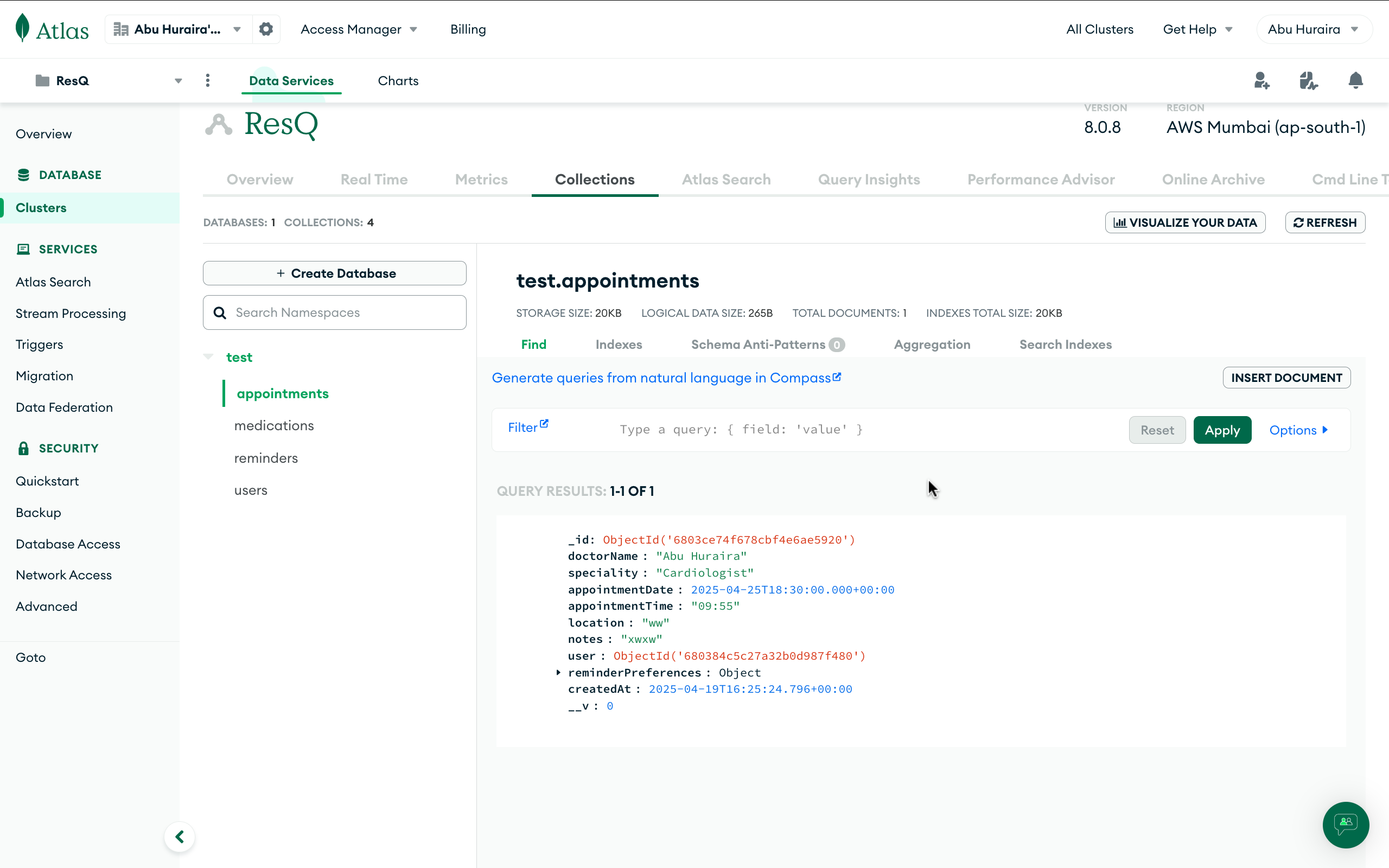 Appointments in Database